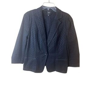Talbots Women's Black Eyelet Blazer Size 14 Single Button Closure Cotton